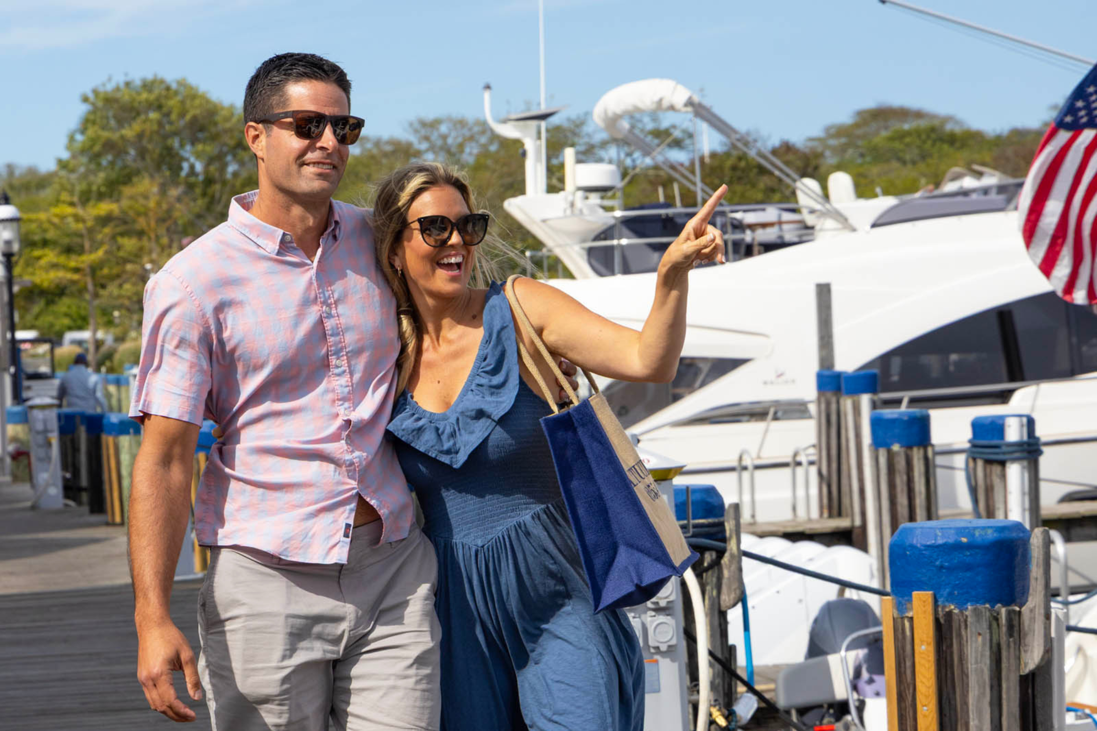 A couple exploring the Nantucket water front