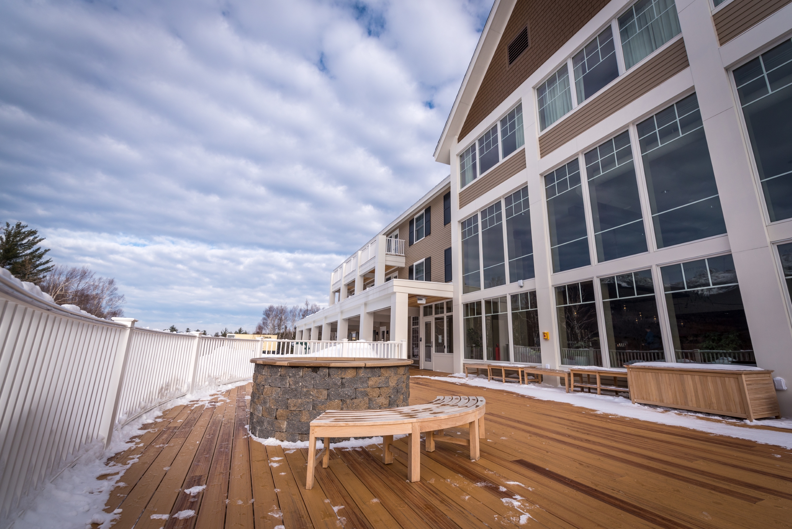 Deck with snow at The Glen House