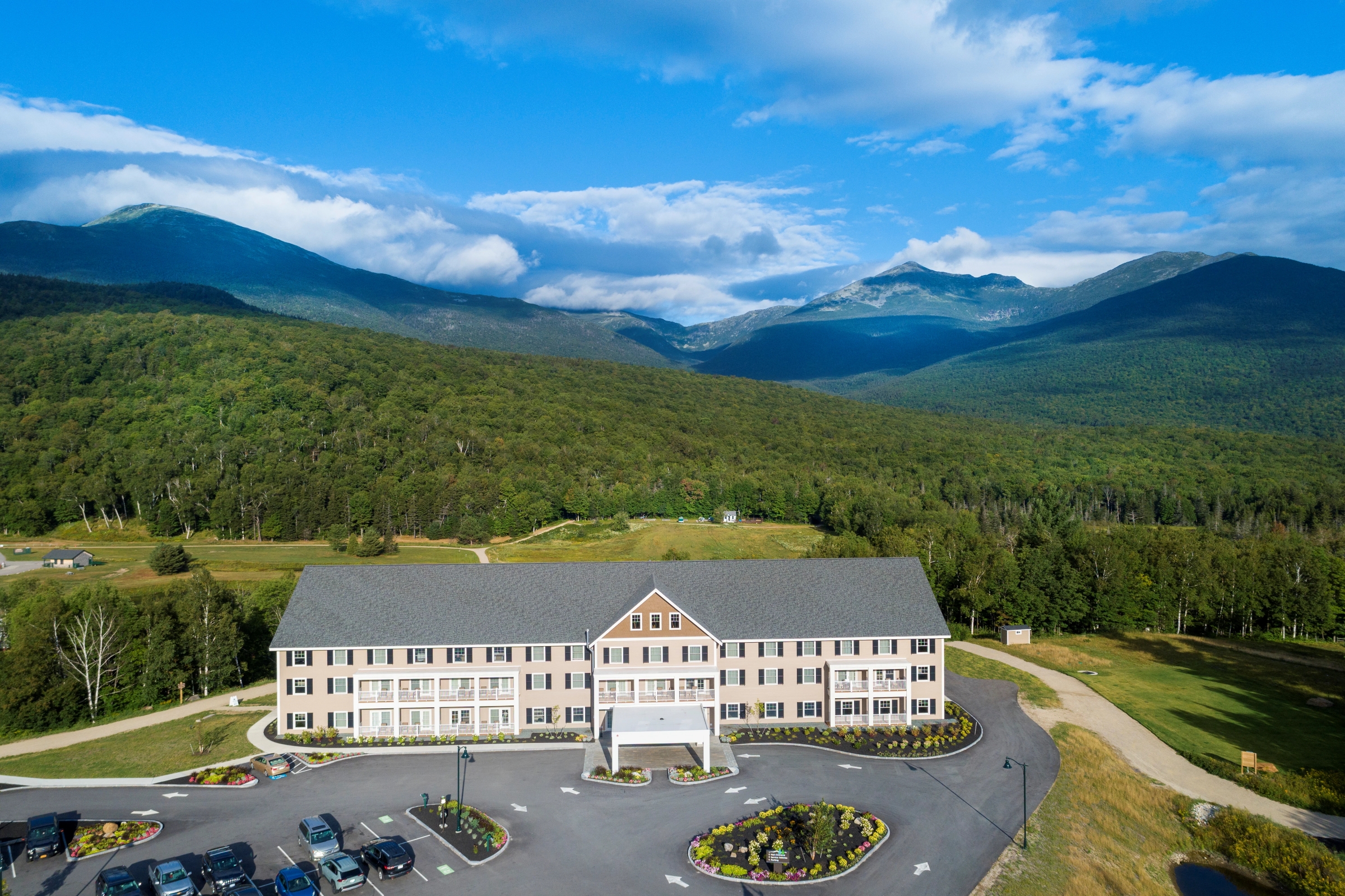 Aerial view of The Glen House in the summer